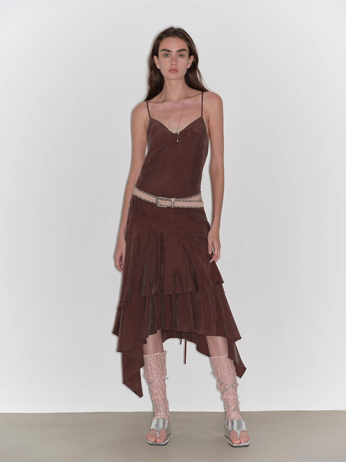 Aravelle Draped Tie-Back Midi Dress