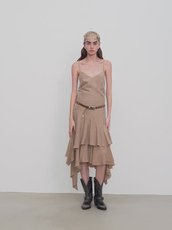 Aravelle Draped Tie-Back Midi Dress