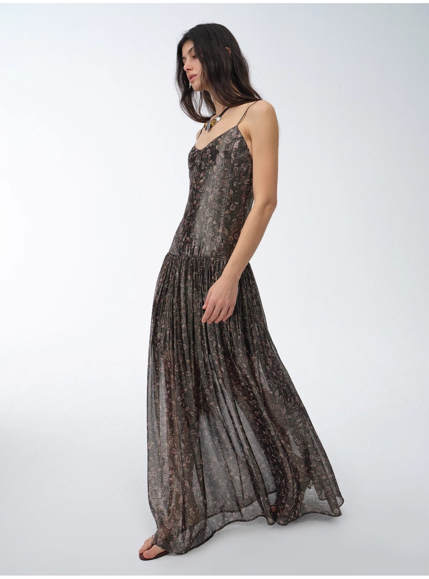 Golden Veil Silk Paisley Dress