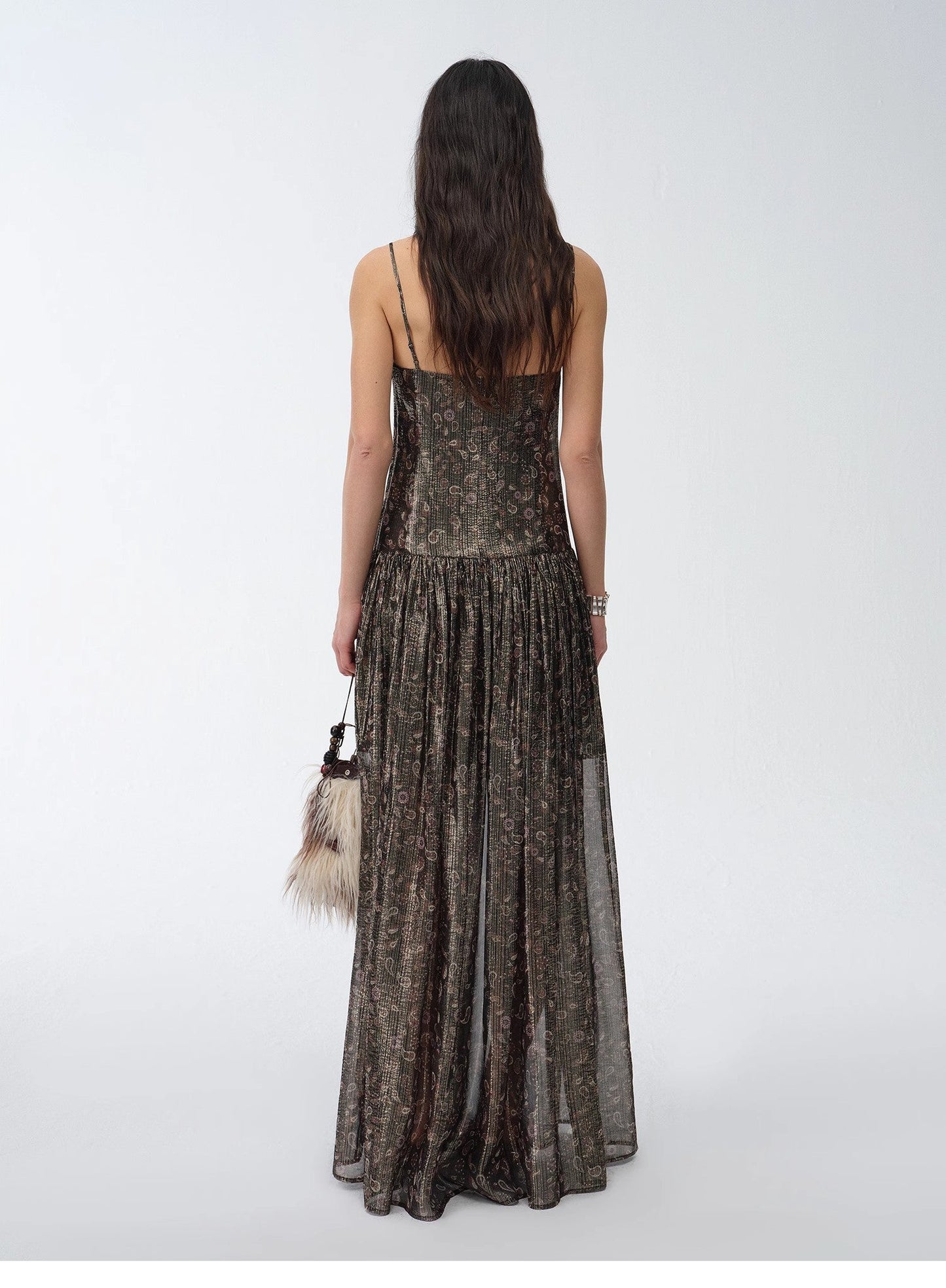 Golden Veil Silk Paisley Dress