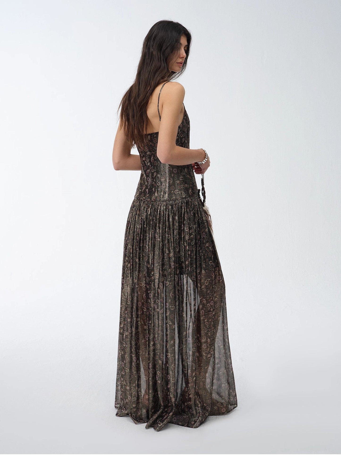 Golden Veil Silk Paisley Dress