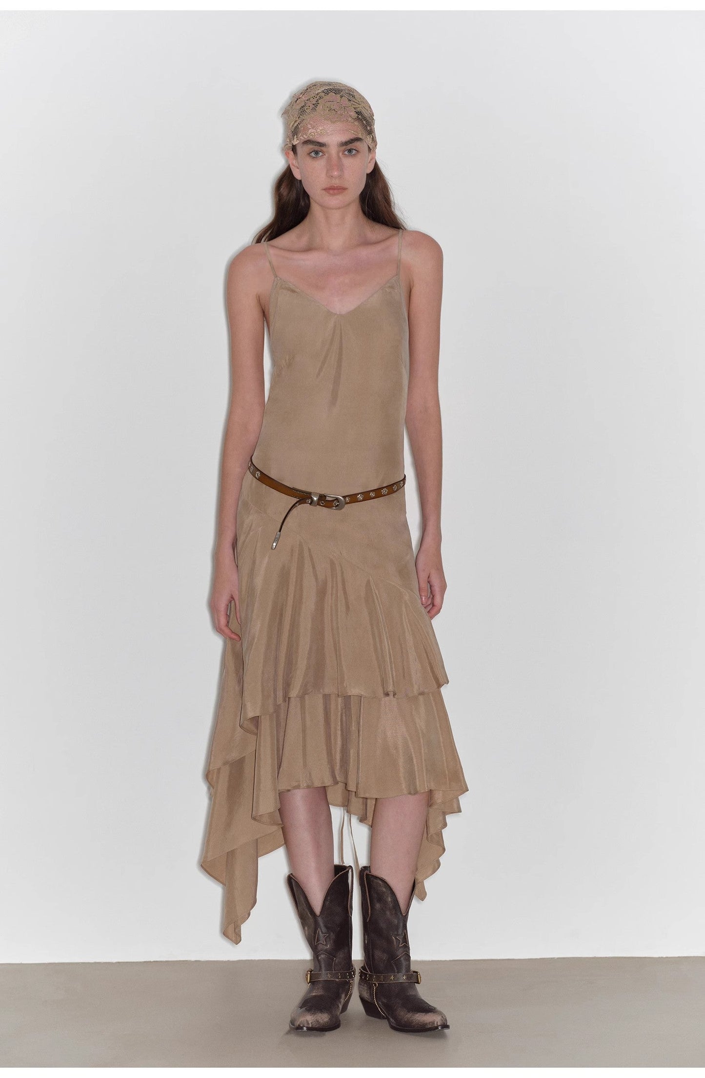 Aravelle Draped Tie-Back Midi Dress