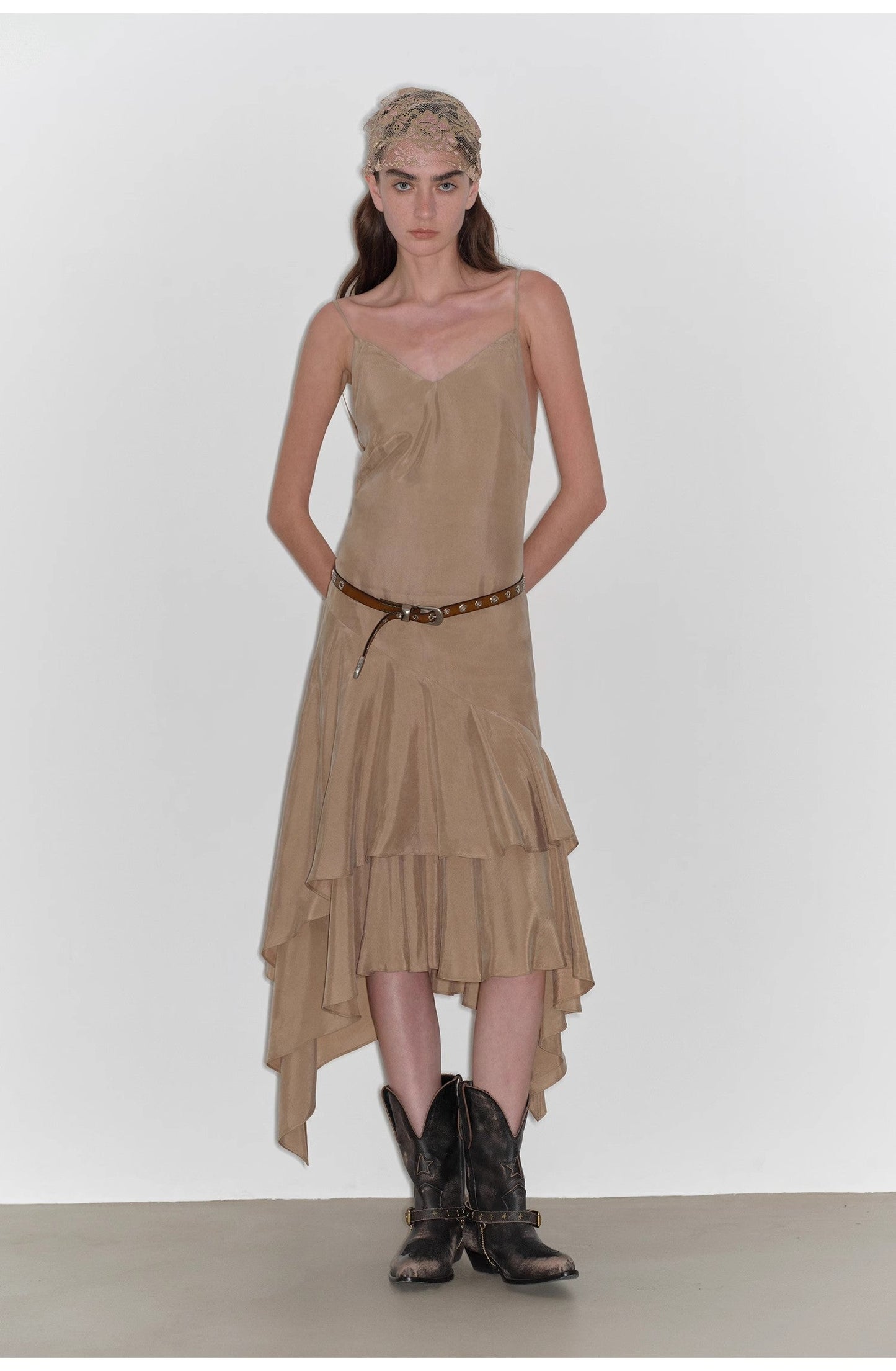 Aravelle Draped Tie-Back Midi Dress