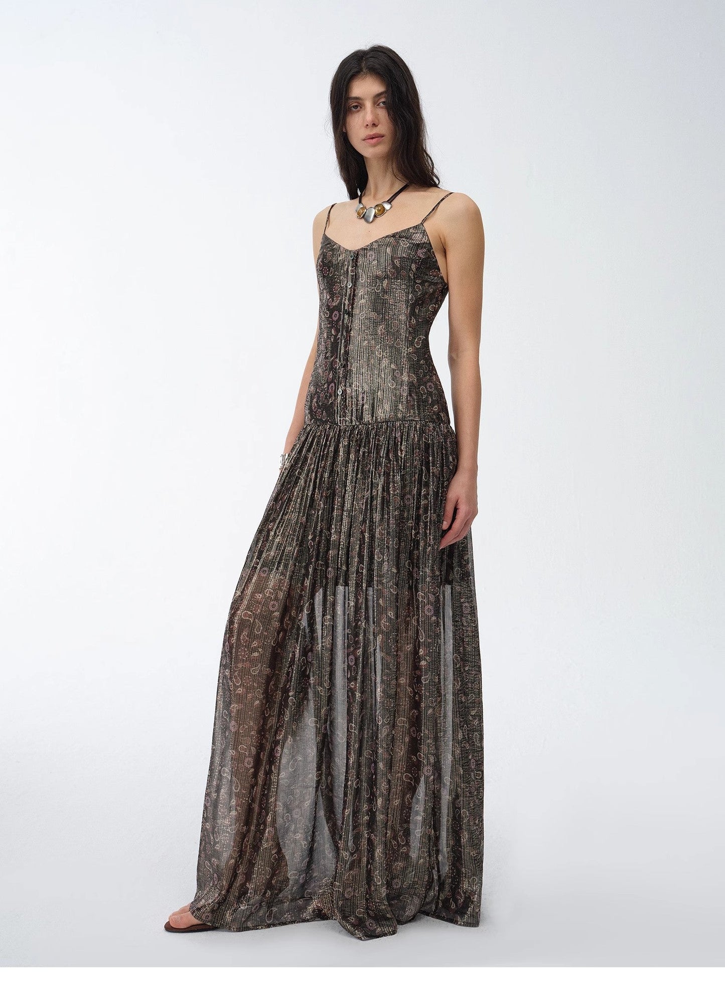 Golden Veil Silk Paisley Dress