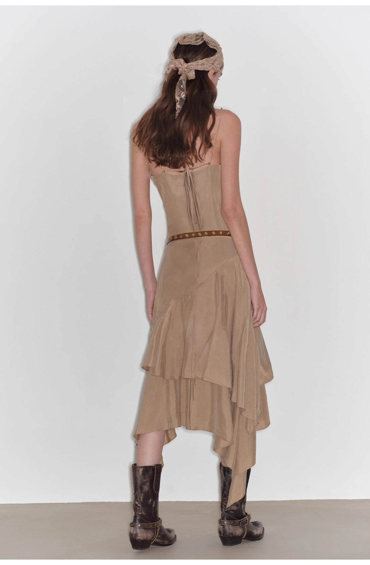 Aravelle Draped Tie-Back Midi Dress