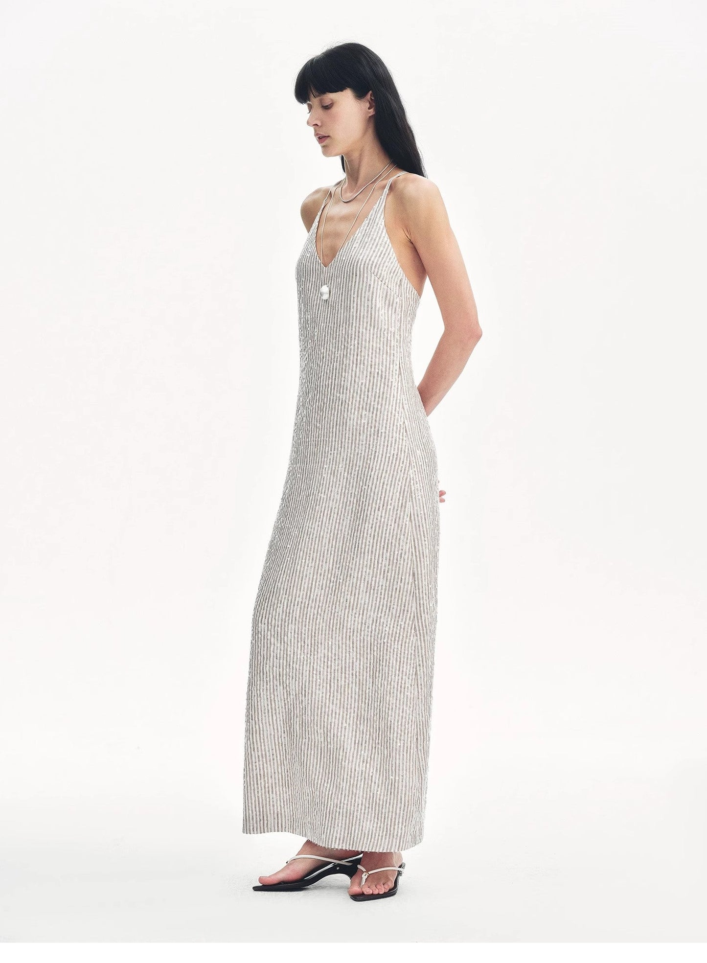 Astrenya Sequin Linen Maxi Dress
