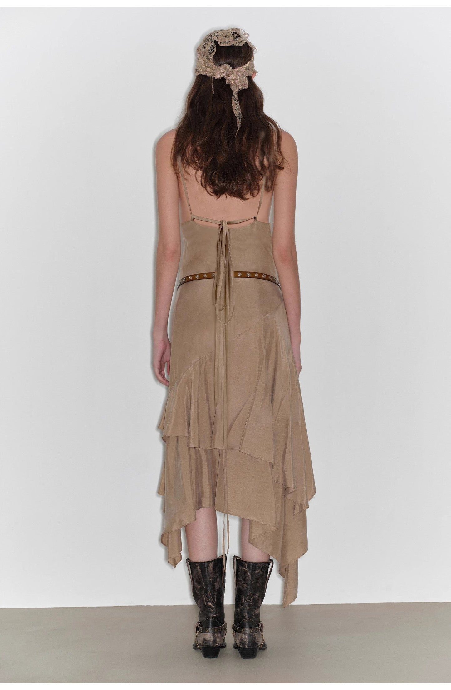 Aravelle Draped Tie-Back Midi Dress
