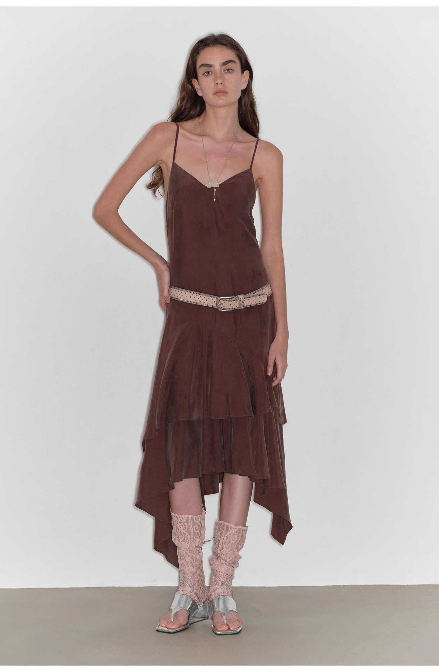 Aravelle Draped Tie-Back Midi Dress