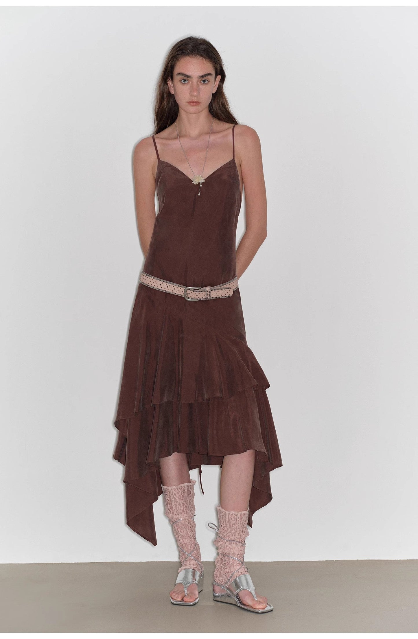 Aravelle Draped Tie-Back Midi Dress