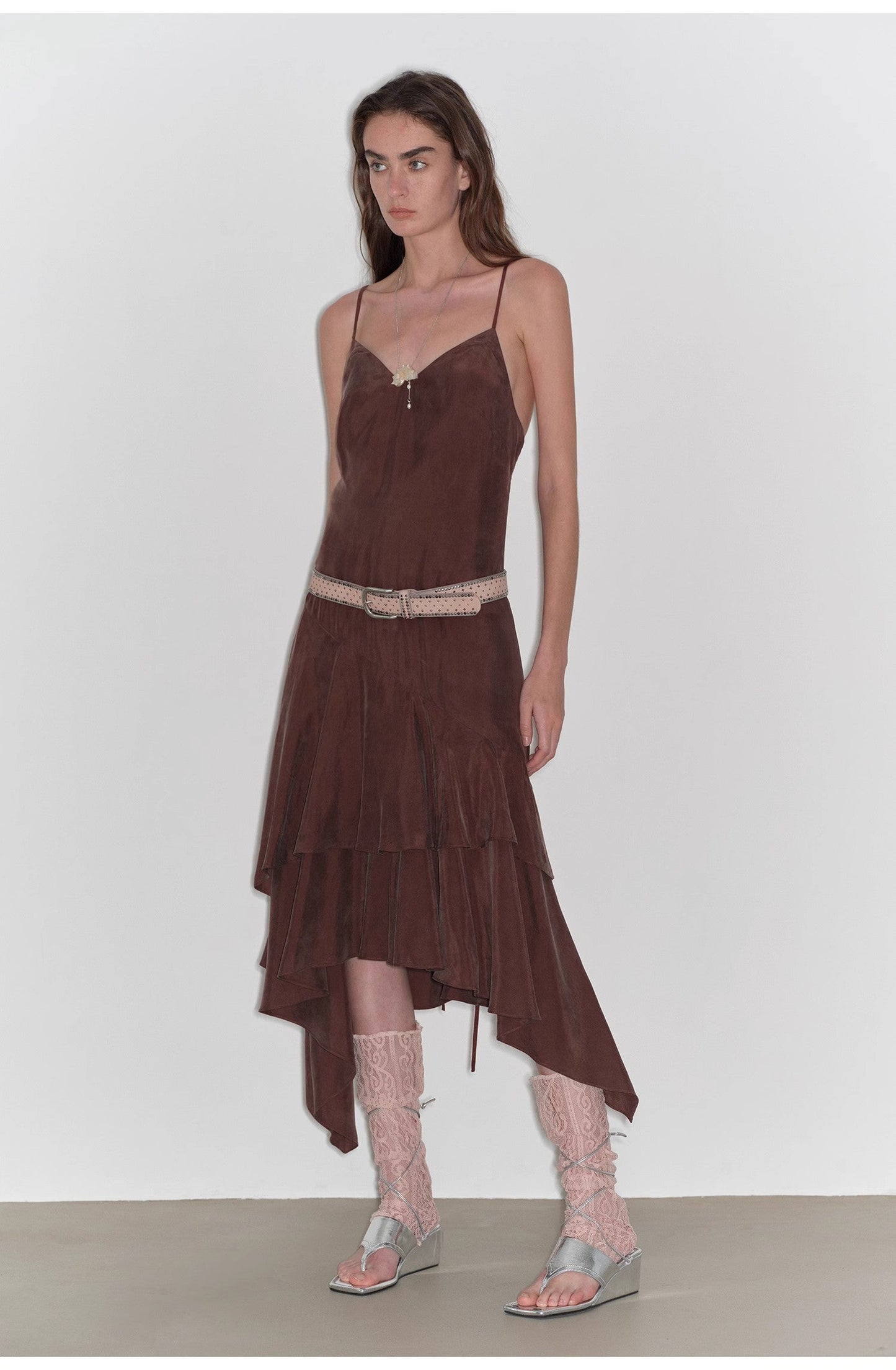 Aravelle Draped Tie-Back Midi Dress