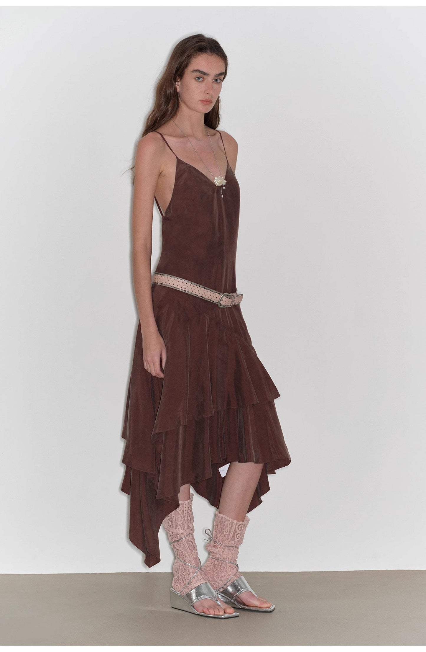 Aravelle Draped Tie-Back Midi Dress