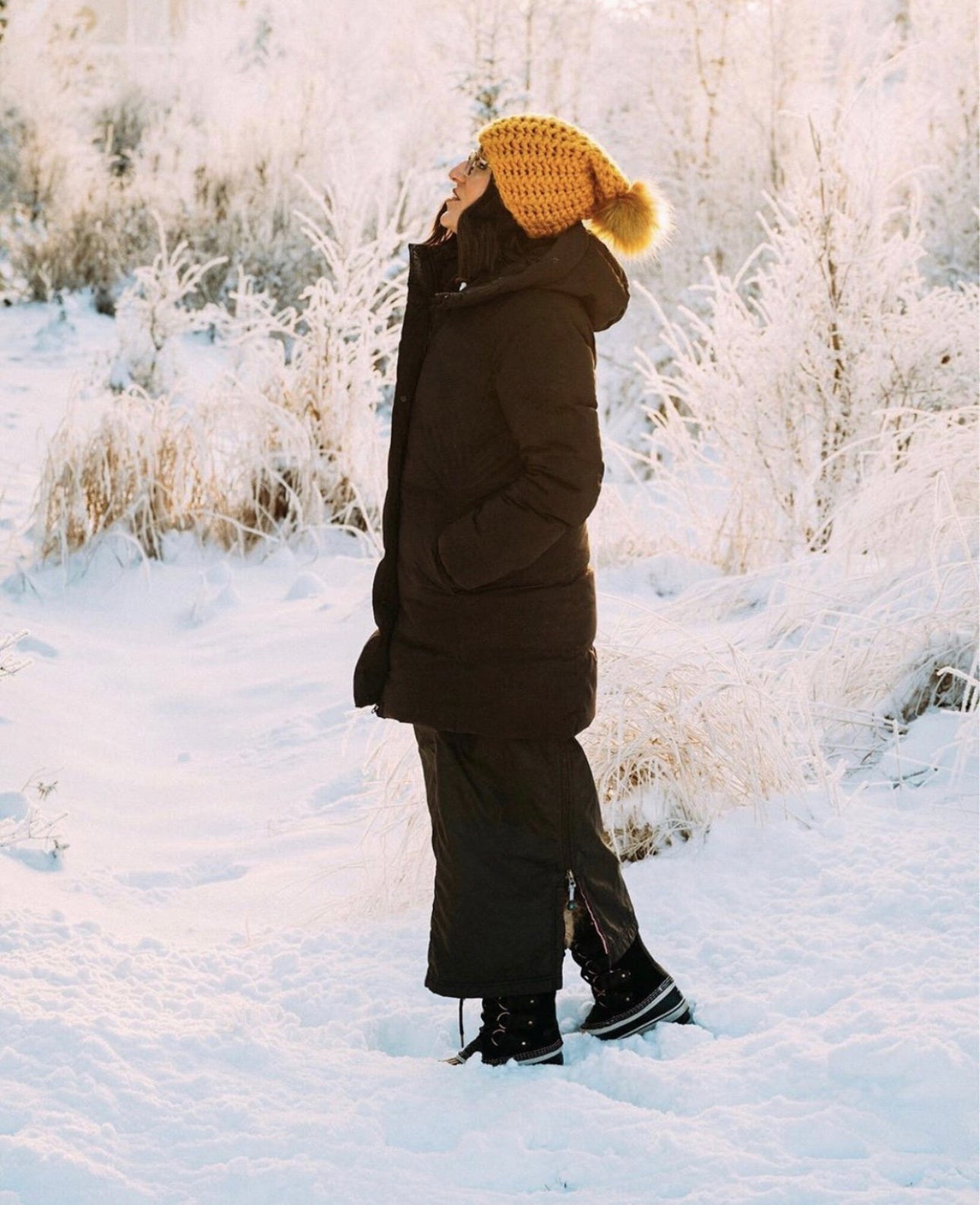 Crochet Simple Slouch Pom Hat | Mustard Yellow