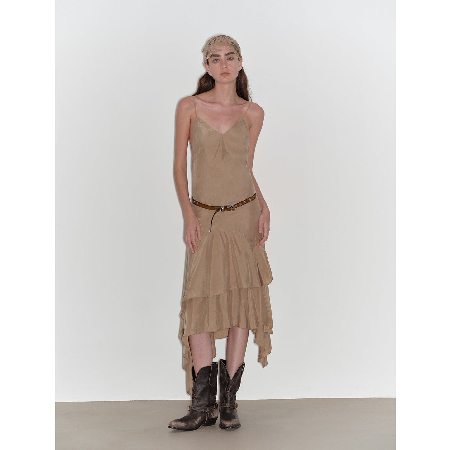 Aravelle Draped Tie-Back Midi Dress