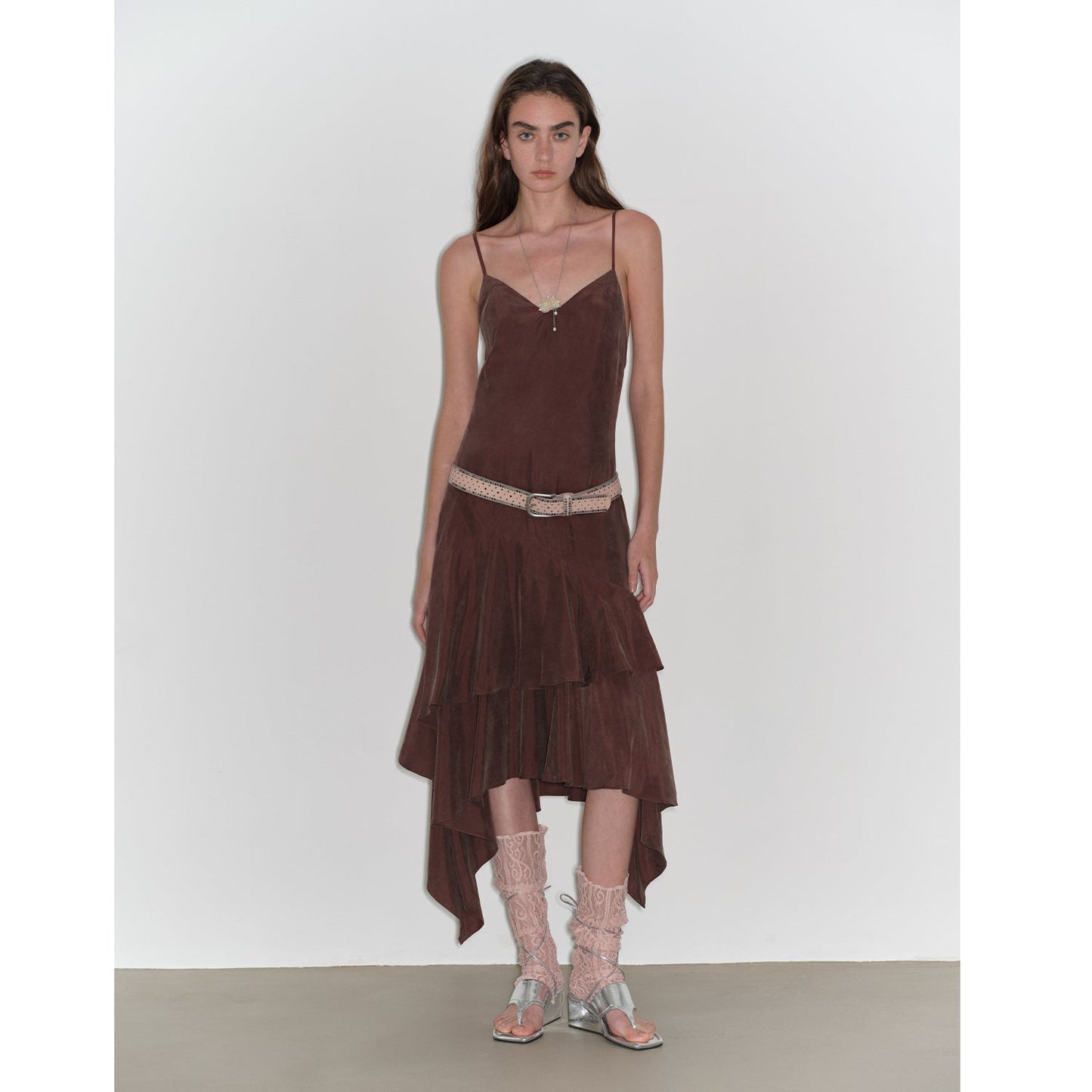 Aravelle Draped Tie-Back Midi Dress