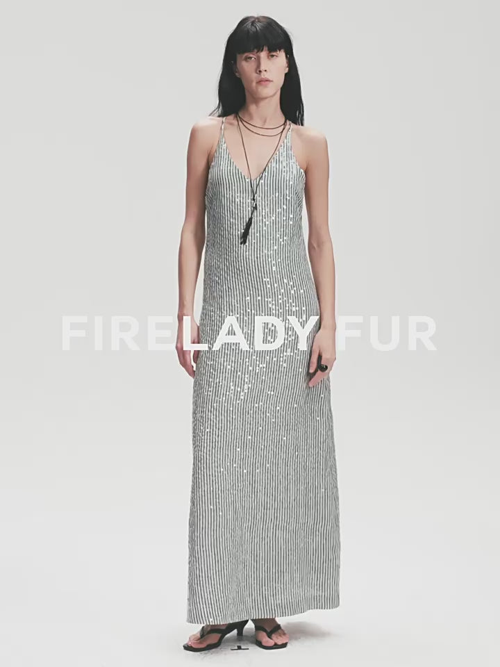 Astrenya Sequin Linen Maxi Dress