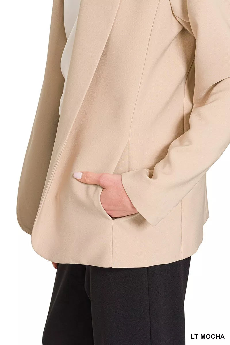 Zenana Woven Long Sleeve Blazer With Lining