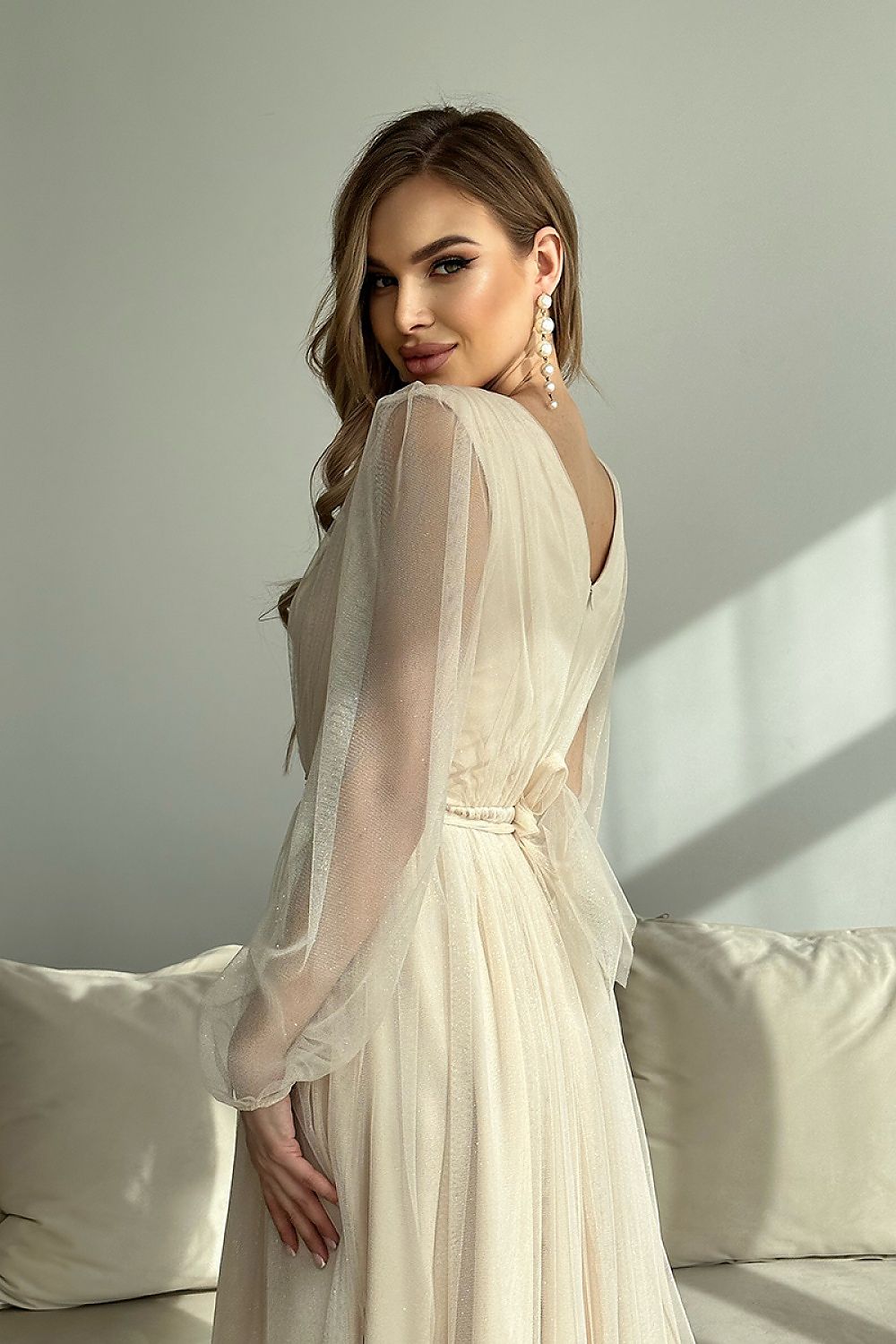 Marleia Mesh-Layered Evening Midi Dress