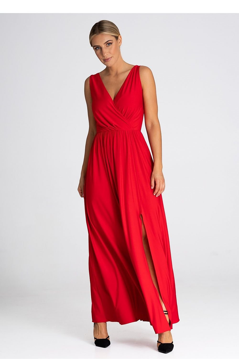 Delvanna V-Neck Maxi Dress with Slit