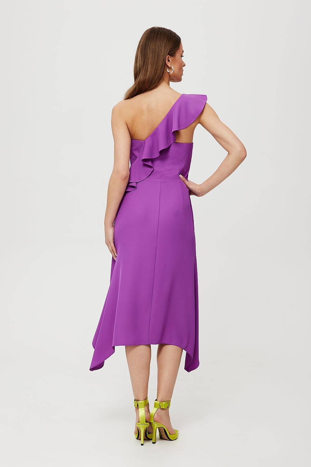 Anverelle One-Shoulder Dress with Ruffle and Wrap Skirt