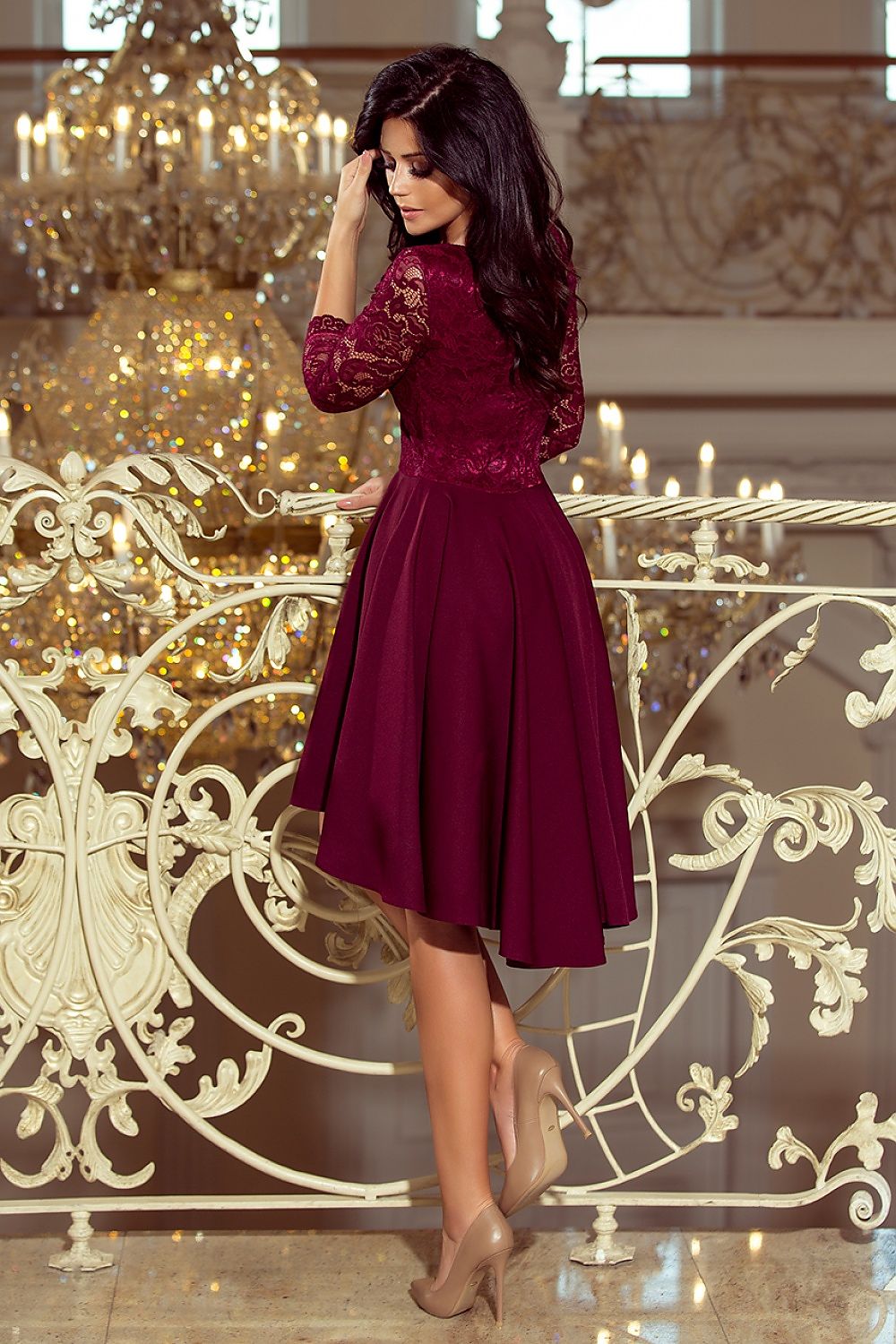 Nivelle Burgundy Lace High-Low Dress