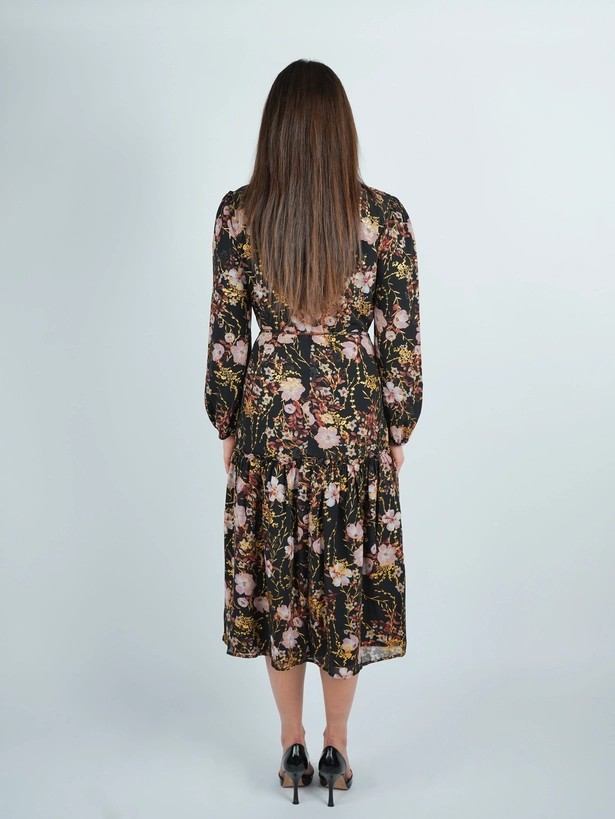 Midnight Floral Bloom Midi Dress