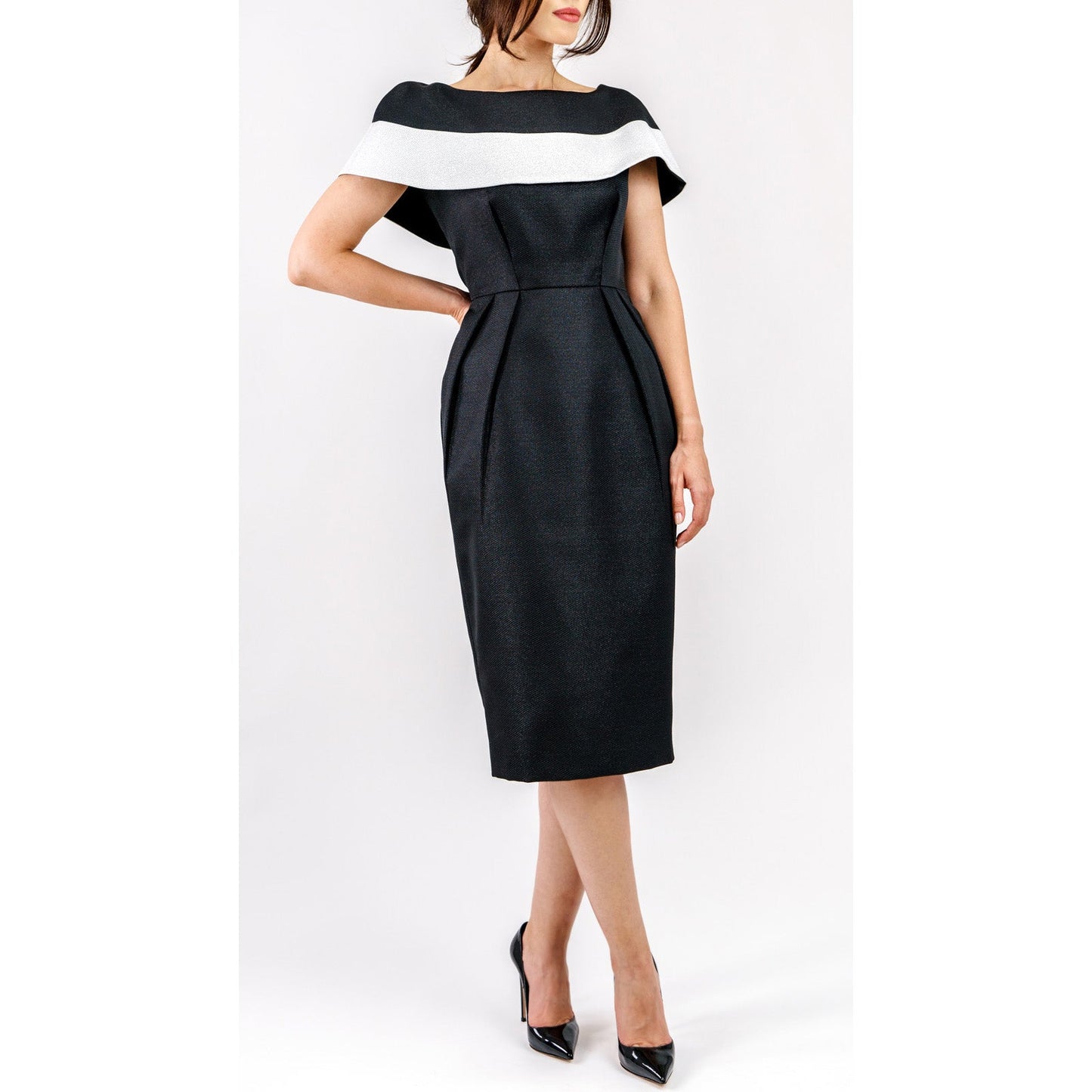 Marcelline Contrast-Collar Midi Dress