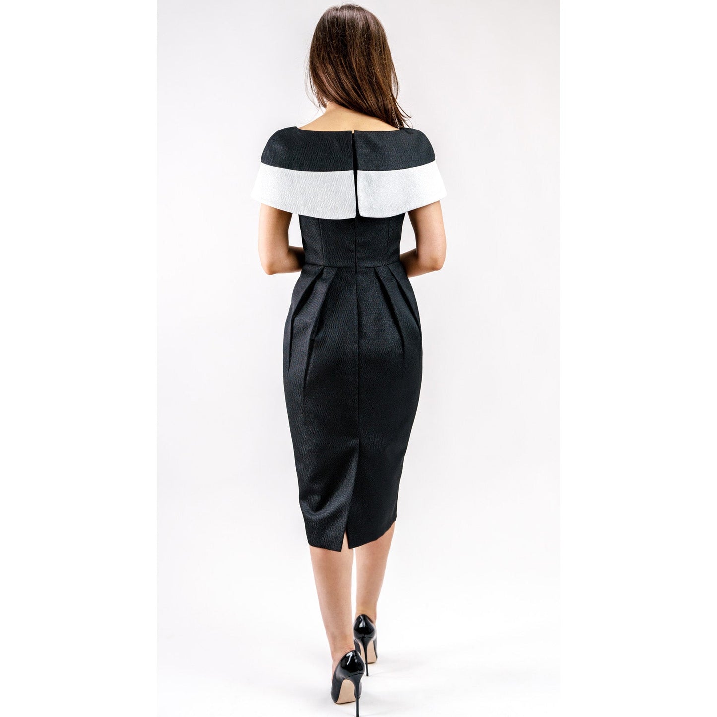 Marcelline Contrast-Collar Midi Dress