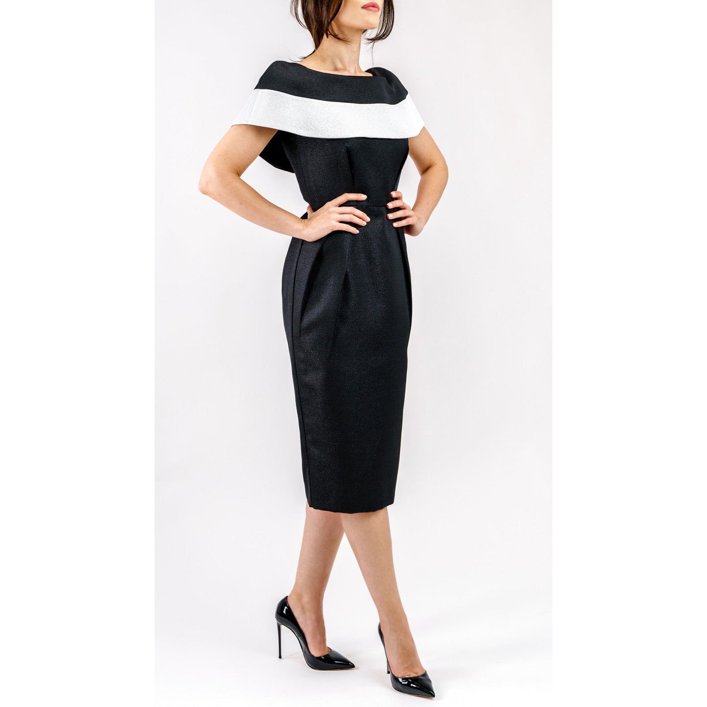 Marcelline Contrast-Collar Midi Dress