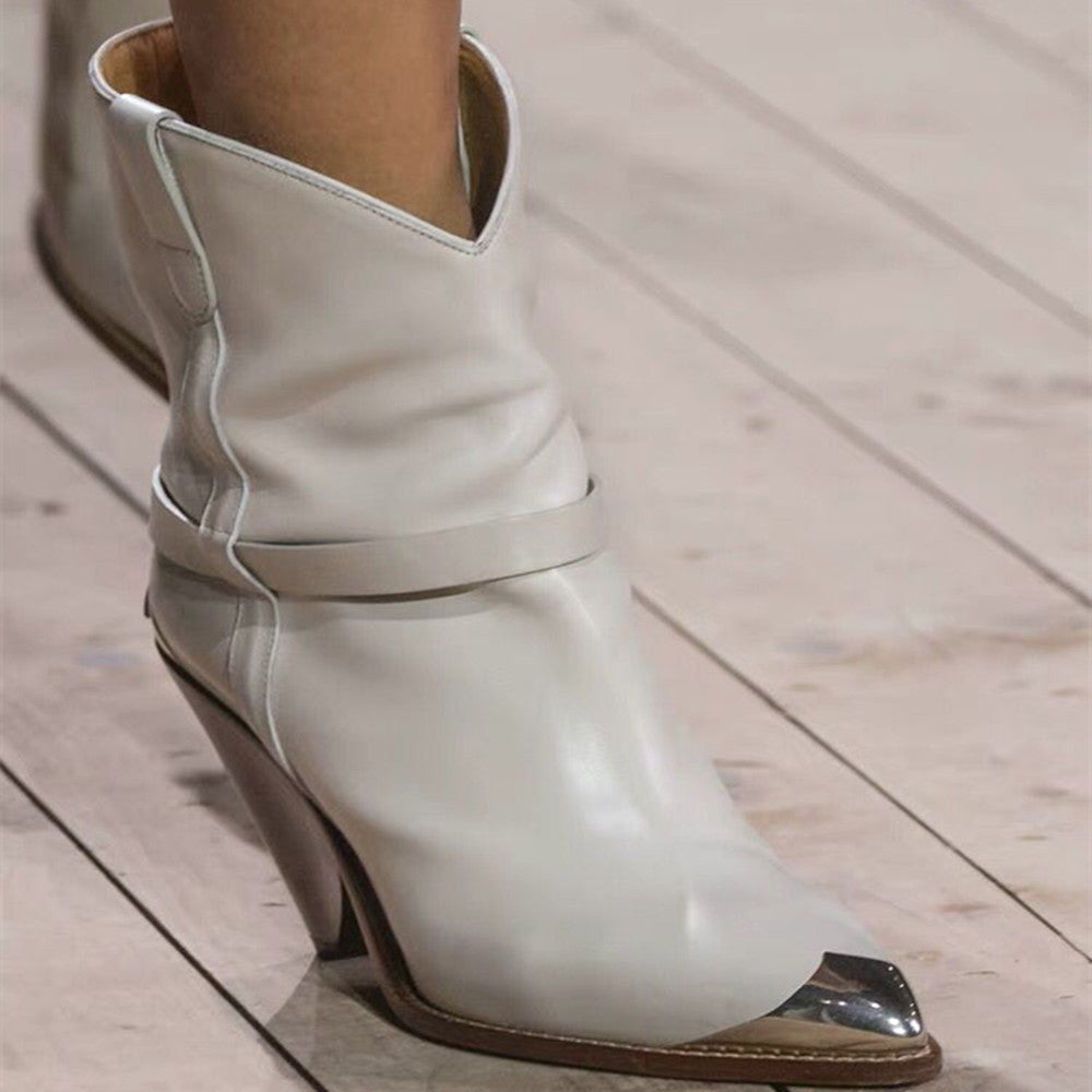 Women's New Fashion Metal Pointed Toe Tapered High Heel Ankle Boots (See size chart where applicable)