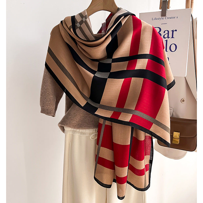 Autumn and Winter Elegant Tie-Dye Scarf in Beige and Khaki