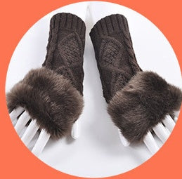 Gloves Female Autumn And Winter Cute Student Ladies Gloves Korean Version Of The Fingerless Arm Sets Of Warm Rabbit Hair Half Finger Gloves