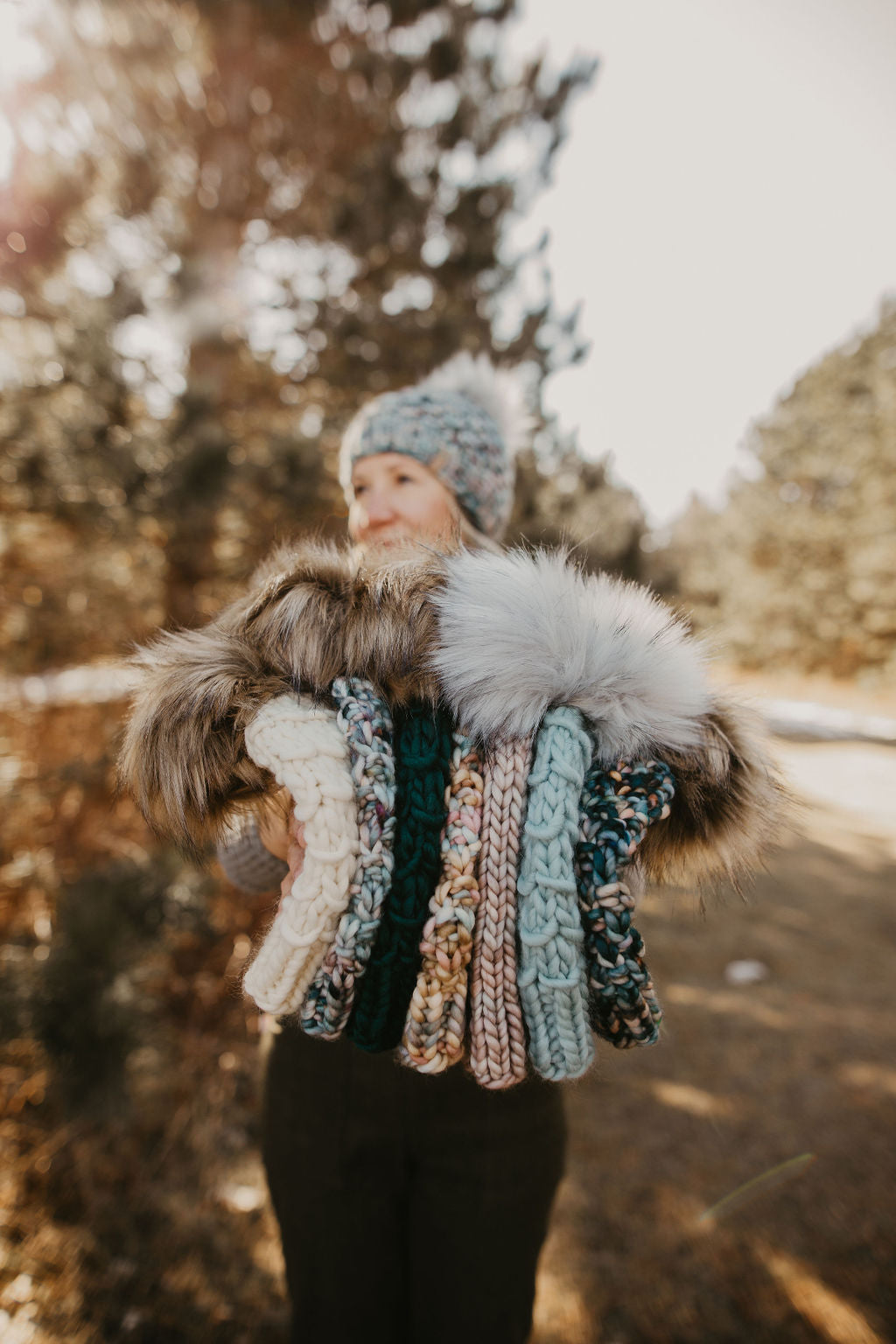 Ivory Peruvian Wool Knit Hat with Faux Fur Pom Pom