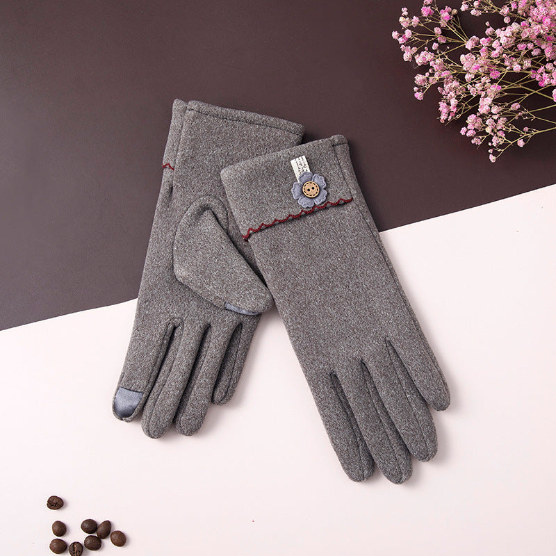Autumn And Winter Dralon Simple Button Touch Screen Full Finger Gloves Women's Outdoor Riding Gloves Warm Sports Riding (See size chart where applicable)