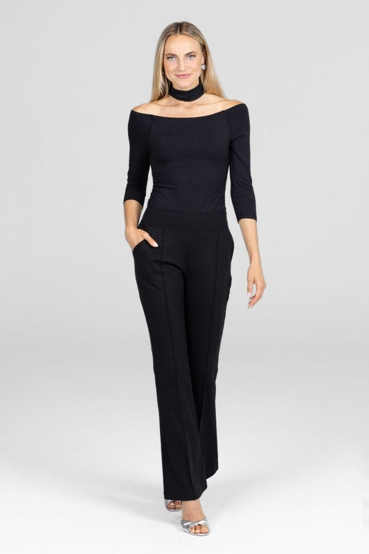 VICTORIA HIGH WAIST FLARE PANT: BLACK PONTE