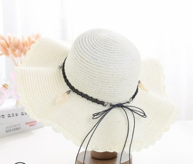 A Sunscreen Han Edition Big Beach Hat Wavy Skirt Together Leather Rope Weaving