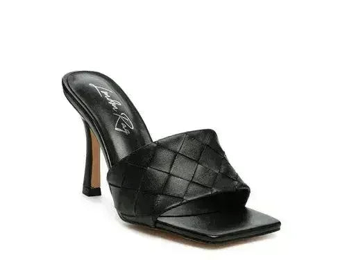 Woven High Heel Sandals - Square Toe Slip-On - Boho Summer Shoes