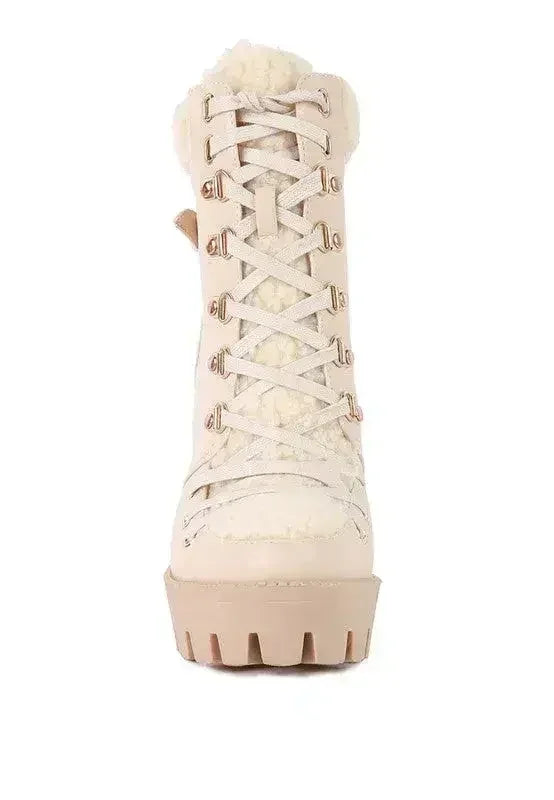 Faux Leather Fur Collar Ankle Boots - Chunky Heel | Femstylo