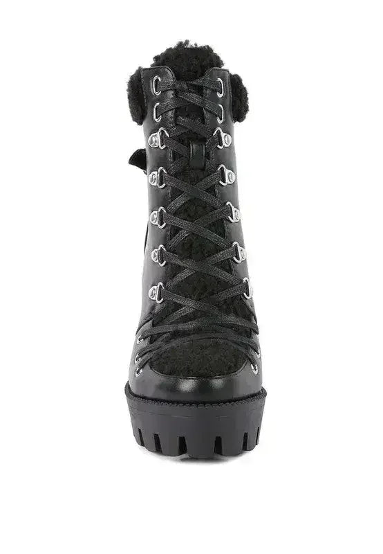 Faux Leather Fur Collar Ankle Boots - Chunky Heel | Femstylo