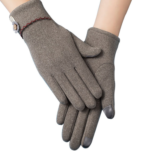 Autumn And Winter Dralon Simple Button Touch Screen Full Finger Gloves Women's Outdoor Riding Gloves Warm Sports Riding (See size chart where applicable)