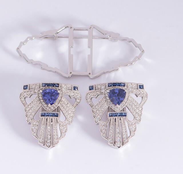 Tansang Blue Vintage Scarf Buckle Neckline Clip 925 Sterling Silver Brooch.