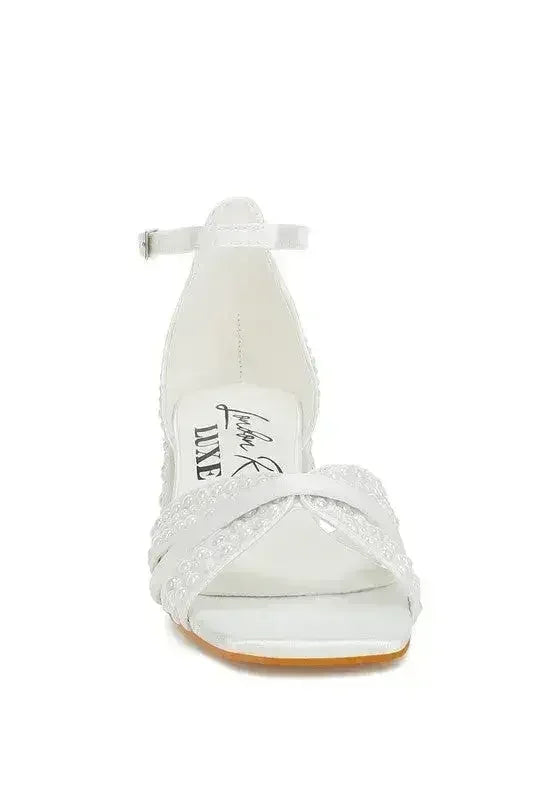Pearl Bridal Sandals - Low Heel Satin Shoes - Wedding Party Comfort