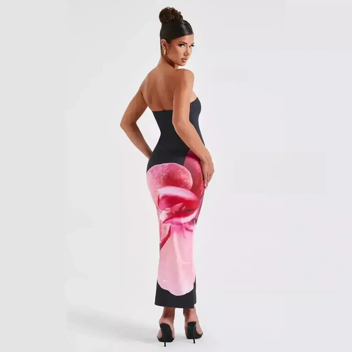 25 Edition – Backless Floral Draped Tube Maxi Dress (NICHE)