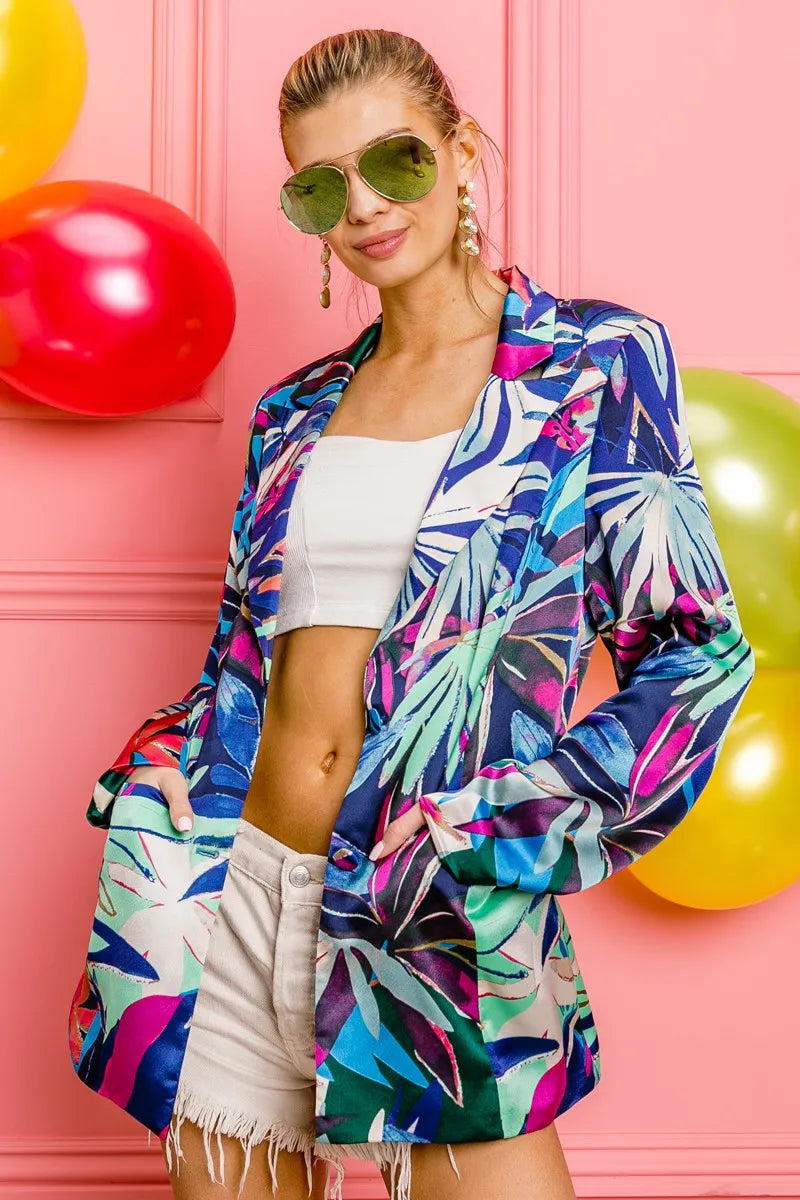 BiBi Thin Satin Tropical Single Blazer
