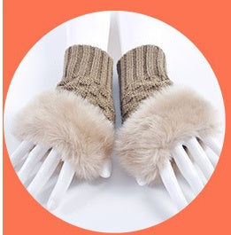 Gloves Female Autumn And Winter Cute Student Ladies Gloves Korean Version Of The Fingerless Arm Sets Of Warm Rabbit Hair Half Finger Gloves