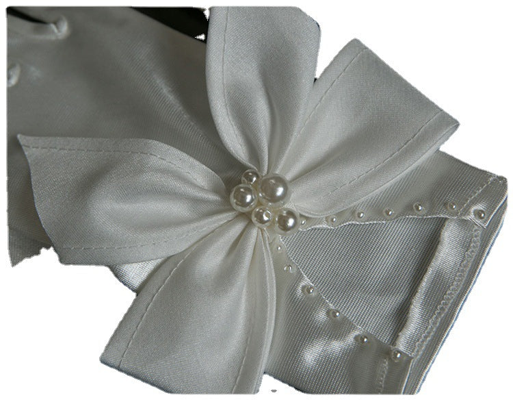 Elegant Pearl Bow Satin Gloves Bridal