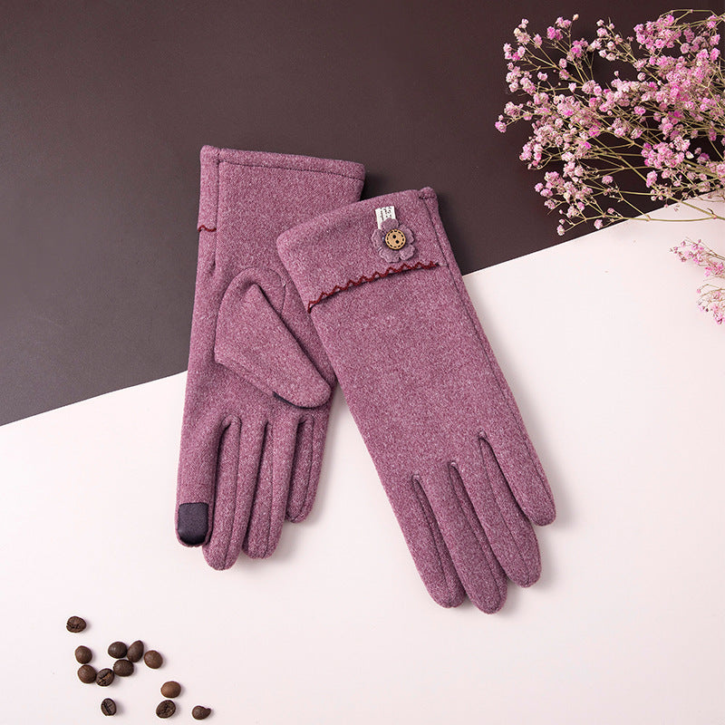 Autumn And Winter Dralon Simple Button Touch Screen Full Finger Gloves Women's Outdoor Riding Gloves Warm Sports Riding (See size chart where applicable)