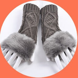 Gloves Female Autumn And Winter Cute Student Ladies Gloves Korean Version Of The Fingerless Arm Sets Of Warm Rabbit Hair Half Finger Gloves