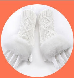 Gloves Female Autumn And Winter Cute Student Ladies Gloves Korean Version Of The Fingerless Arm Sets Of Warm Rabbit Hair Half Finger Gloves