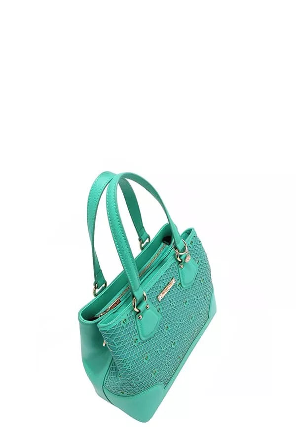 Nicole Lee USA Monogram Pattern Handbag with Rhinestones Decor