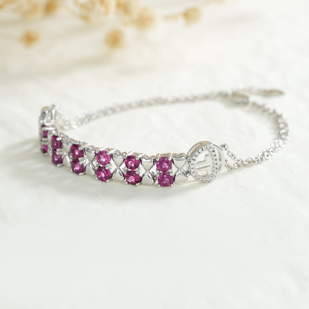 S925 Sterling Silver Purple Garnet Bracelet Women Fashion Zircon Light Luxury Jewelry.